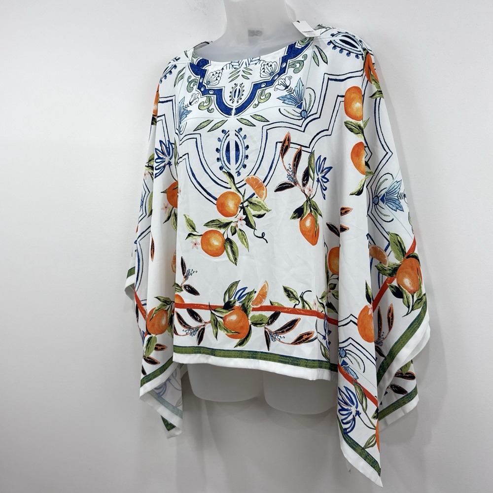 Chicos Island Oranges Poncho OS NWT Fruit AOP Mediterranean Resort Euro Summer - Picture 7 of 13